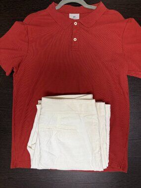 M Straight Fit H & M Polo T-Shirt and banana Republic White pant (M)